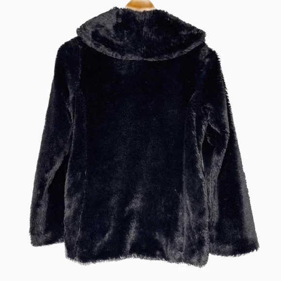 Patagonia Pelage Faux Fur Jacket Girls XL 14 Black Shawl Collar Cozy - Picture 2 of 9